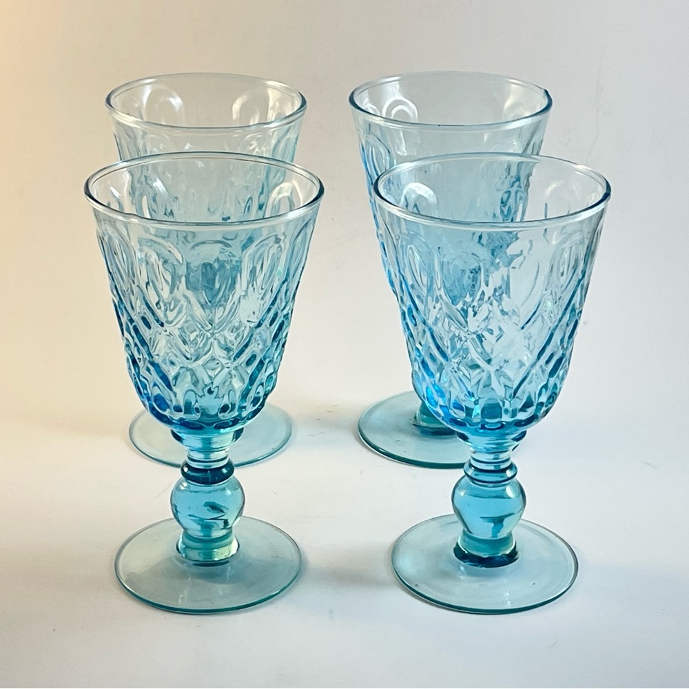 Four (4) La Rochere Lyonnais Azure Blue Wine Glasses